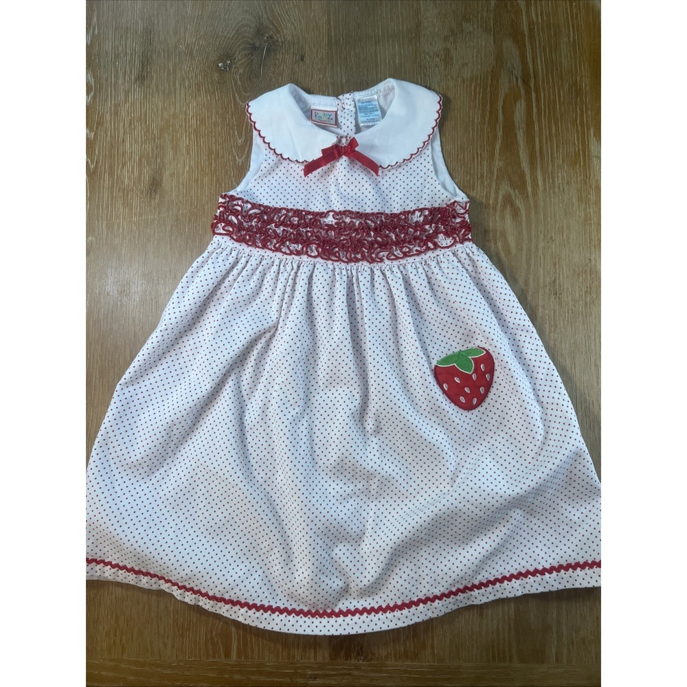 Baby Togs Red & White Sleeveless Strawberry Dress‎ 4T Summer Vintage Polka Dot